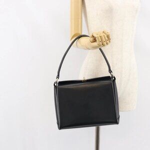 GUCCI Hand Bag Leather Black Silver Auth ka443